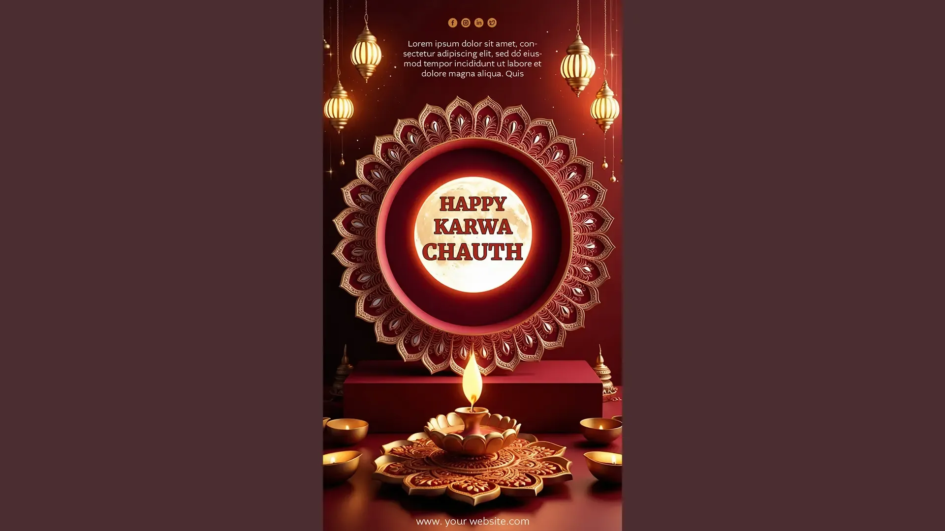 Golden Lanterns Karwa Chauth Instagram Story Card with Glowing Diya image